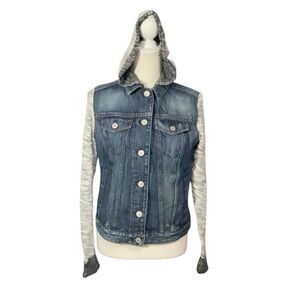 Express Jeans Sweater Denim Jacket Hooded Button Front Size Small